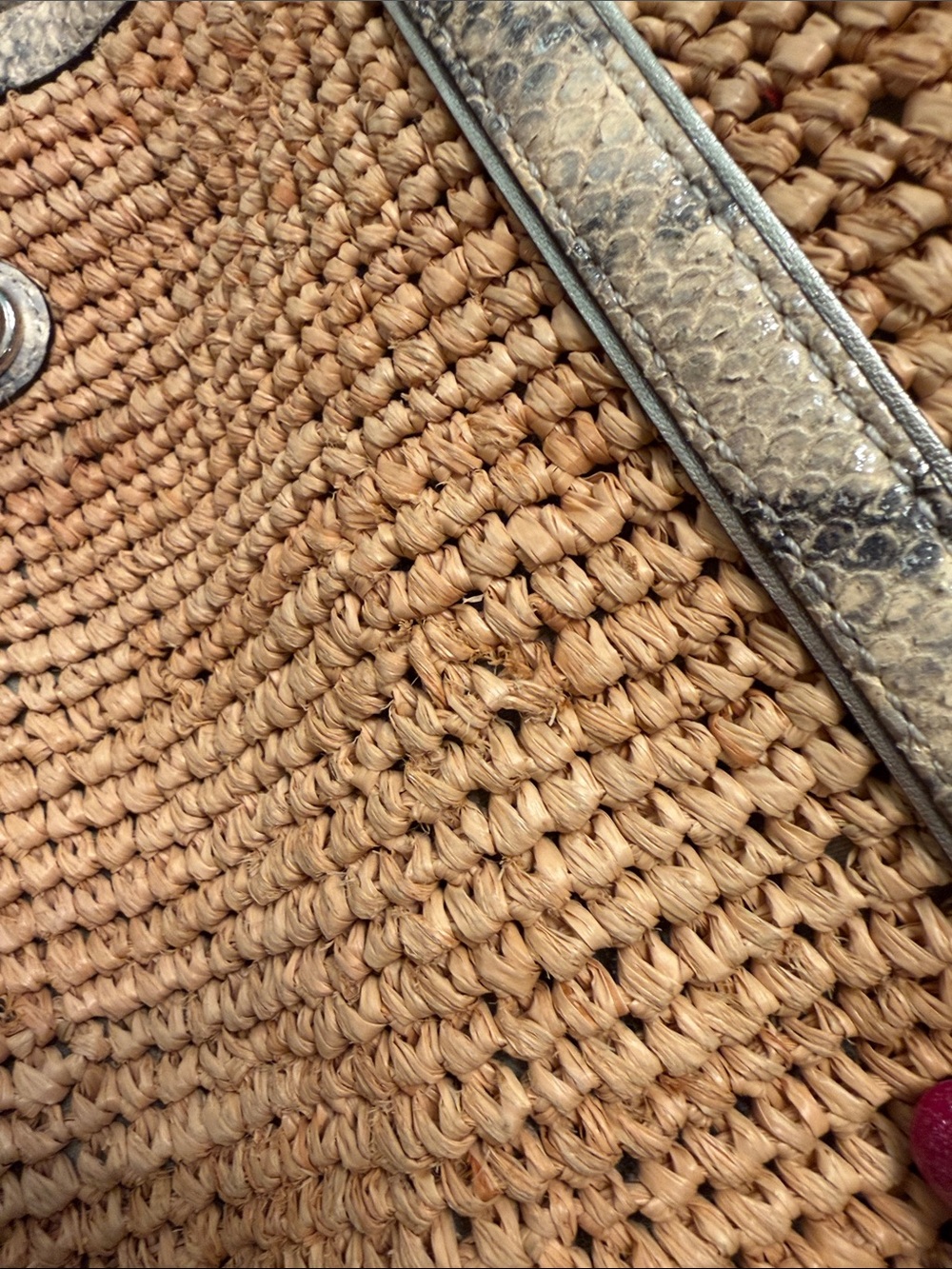 Coach Woven Straw Tote with Snake-Print Trim - Beige - Picture 7 of 11
